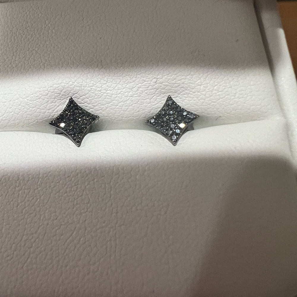 Black Diamonds Set in White Gold Earrings